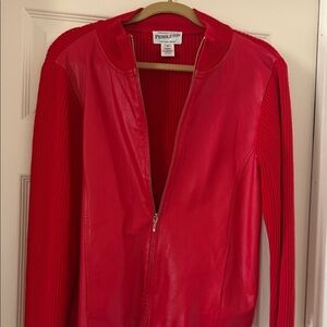 Pendleton Women's Bright Red Leather-Panel Bomber Jacket